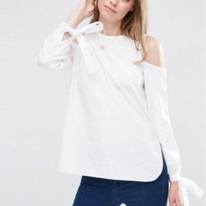 ASOS Cold Shoulder Top in Cotton with Tie Cuff